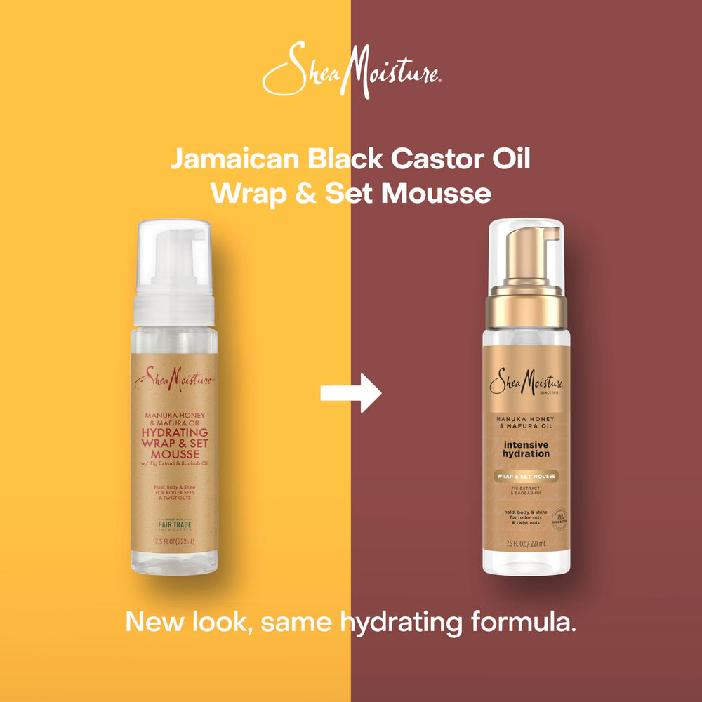 SheaMoisture Wrap & Set Mousse, brillo sedoso para looks con rodillo o twist-out.