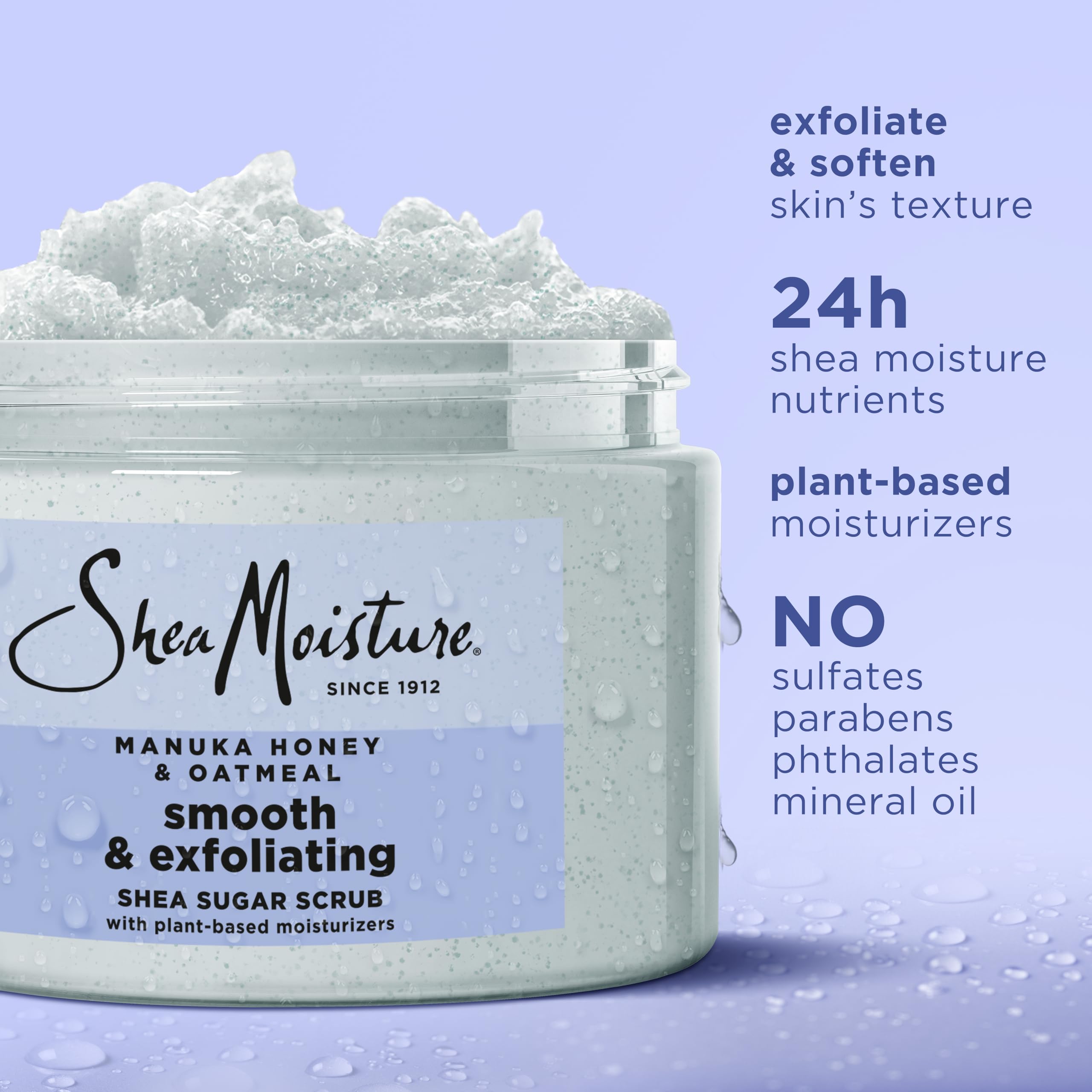 SheaMoisture Scrub Manuka Honey Oatmeal, al usar en la ducha exfolia y refresca.