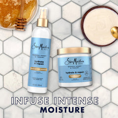 Close-up of hair texture showing hydration from SheaMoisture Manuka Honey & Yogurt blend.