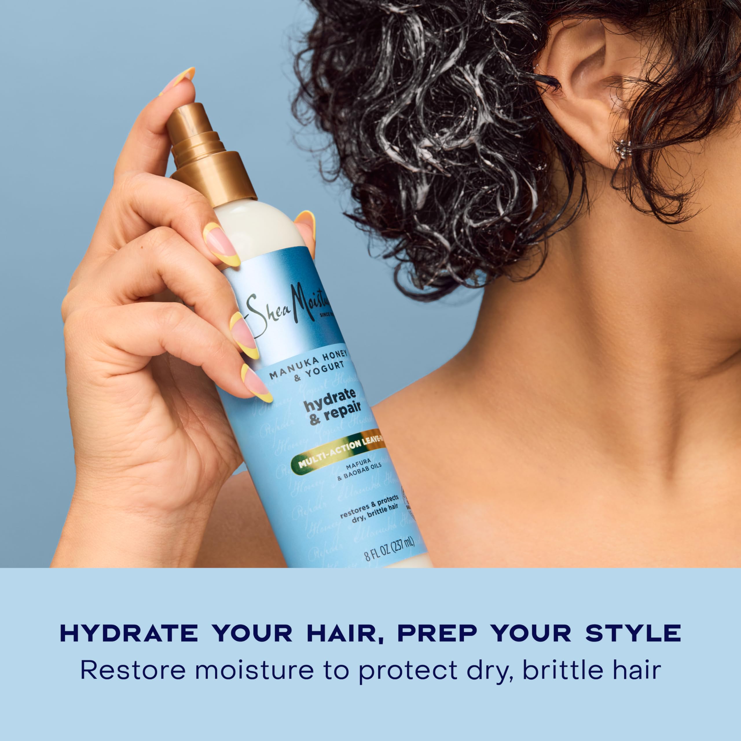 Heat protection scene with leave-in spray ready to style.