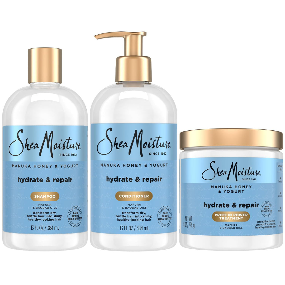Sheamoisture Manuka Honey Yogurt Shampoo bottle for hydrating cleansing and smoother strands