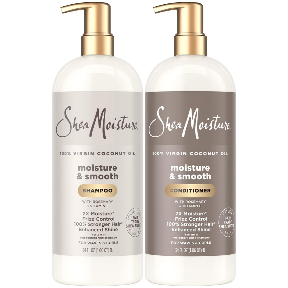 SheaMoisture Moisture & Smooth shampoo pump bottle aids frizz control for defined waves.