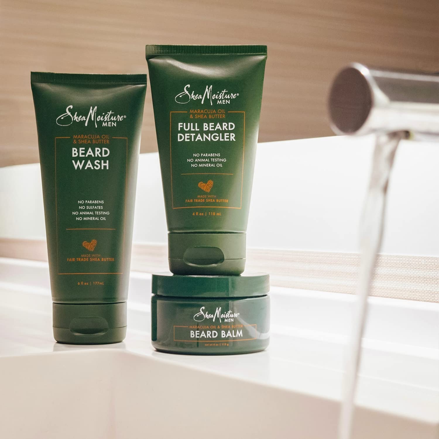 SheaMoisture nightly grooming setup with balm, mirror, and towel inspires routine.