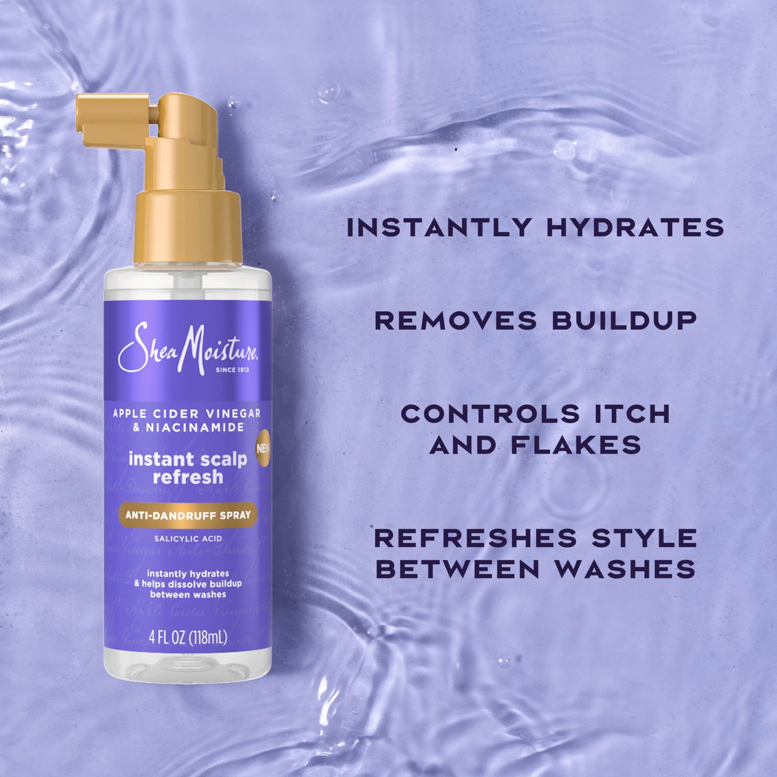 SheaMoisture spray anti caspa con ácido salicílico, exfoliación suave para el cuero cabelludo.