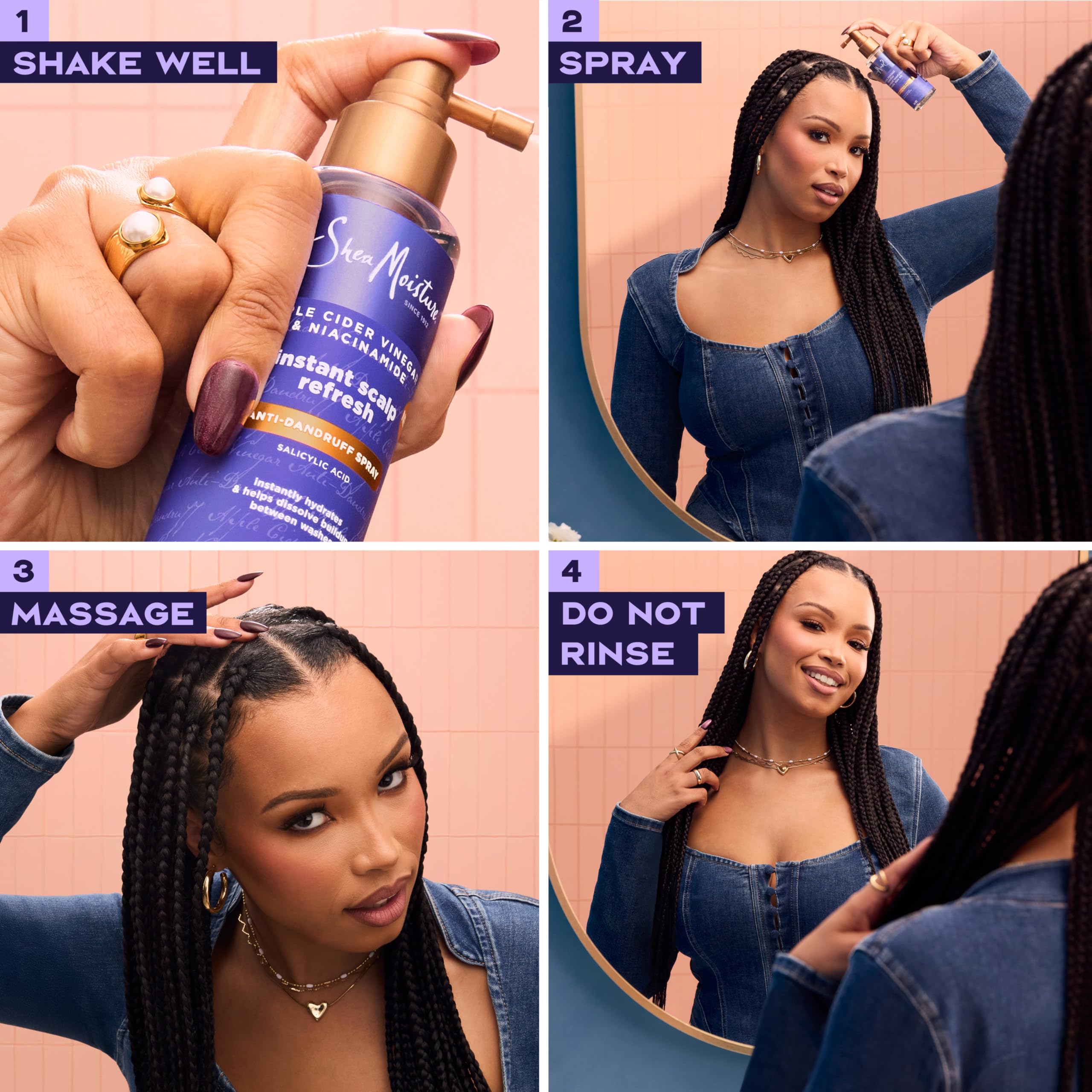 SheaMoisture spray con tecnología micelar, limpieza ligera sin engrasar.