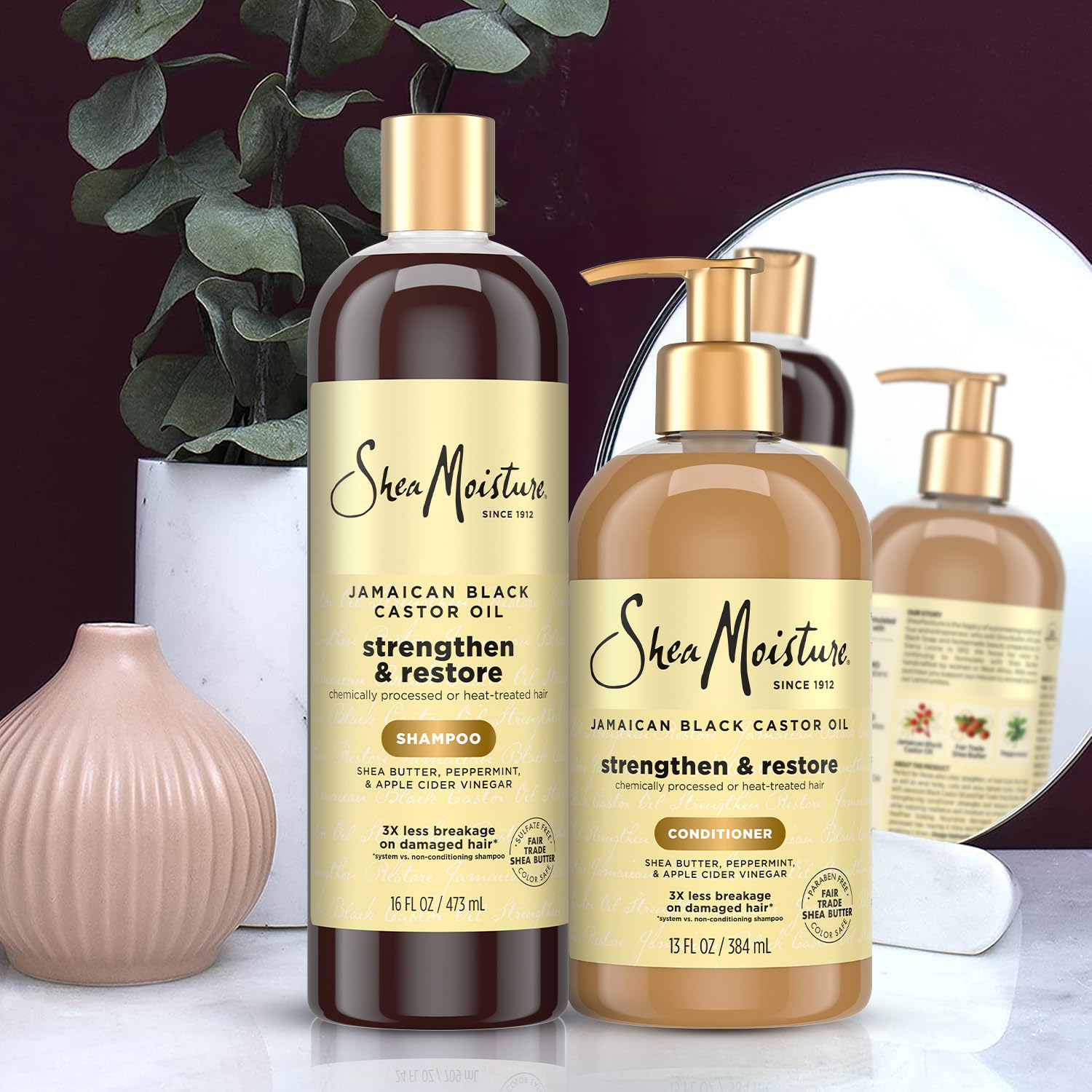 SheaMoisture Strengthen & Restore shampoo foam for rich lather