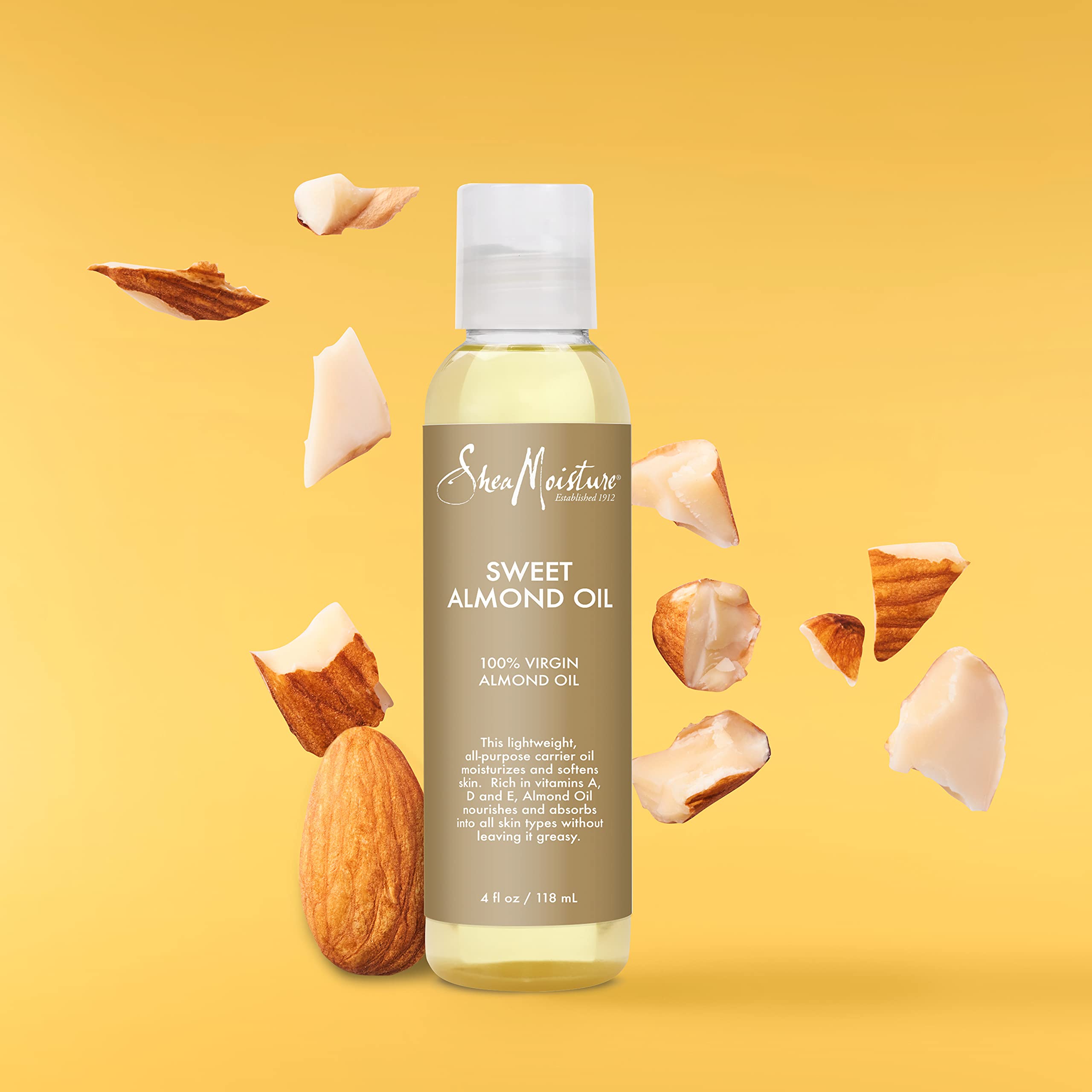 SheaMoisture Sweet Almond Oil application on skin for softening and hydration.