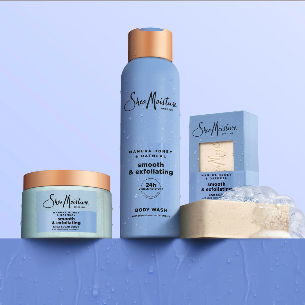 Manuka Honey Oatmeal Scrub de SheaMoisture, aroma suave y calmante.