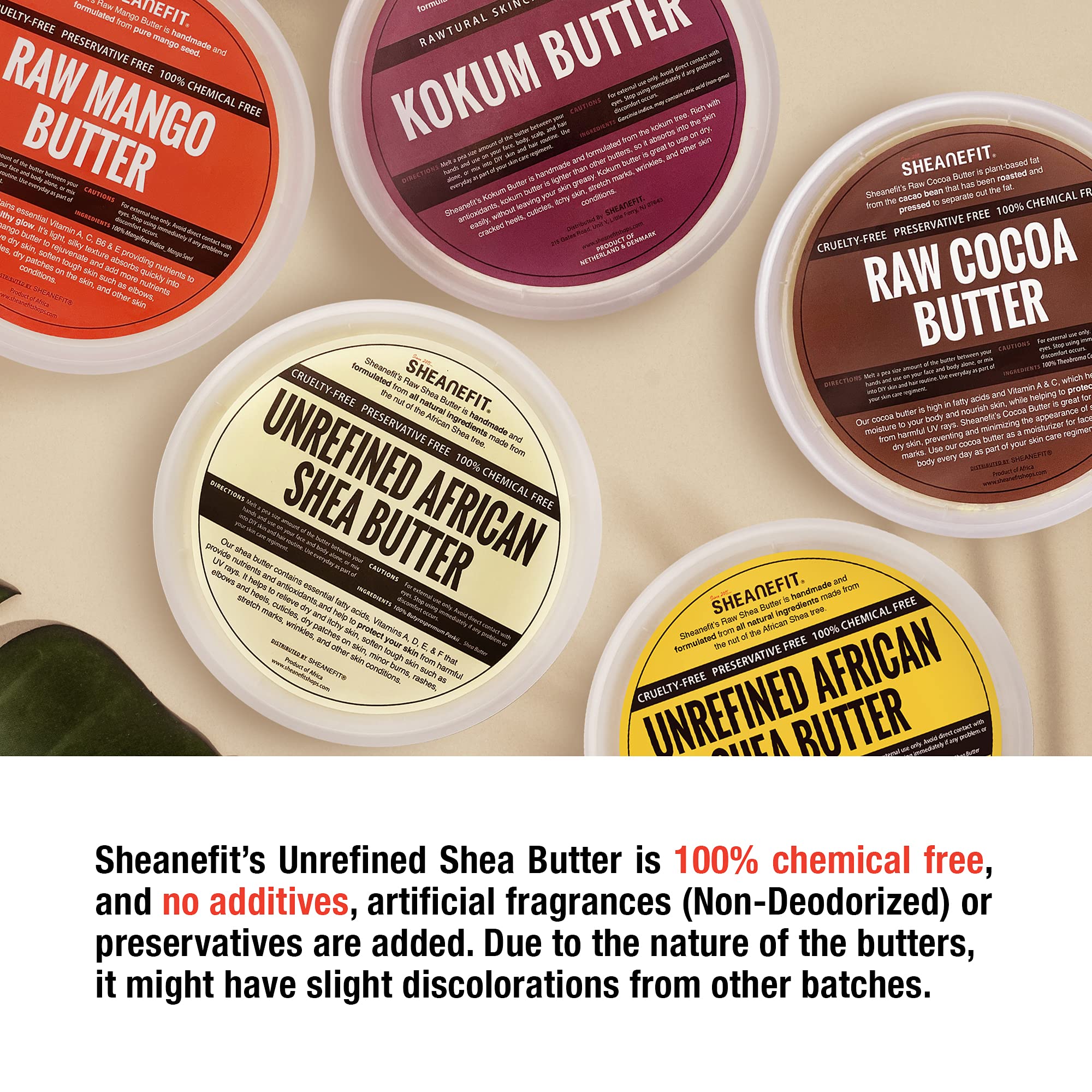 Manteca de karité cruda Sheanefit en frasco amarillo de 14oz para cabello y piel.