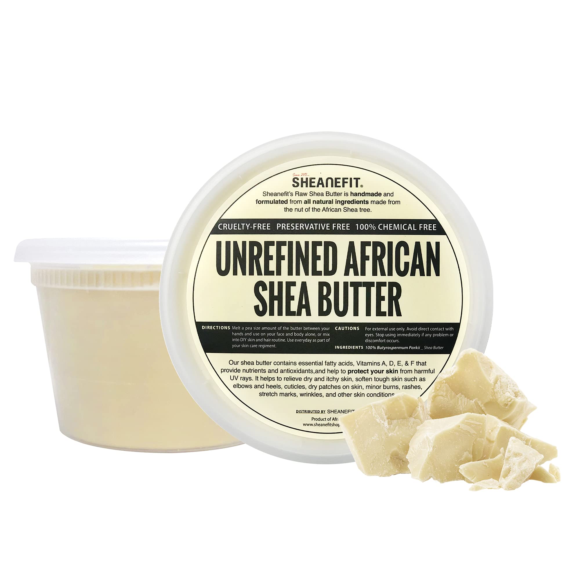 Sheanefit manteca-karite-cruda 16oz en bote para hidratación facial y corporal.