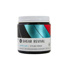 Shear Revival Crystal Lake jar closeup highlighting natural ingredients for lightweight hold and hydration