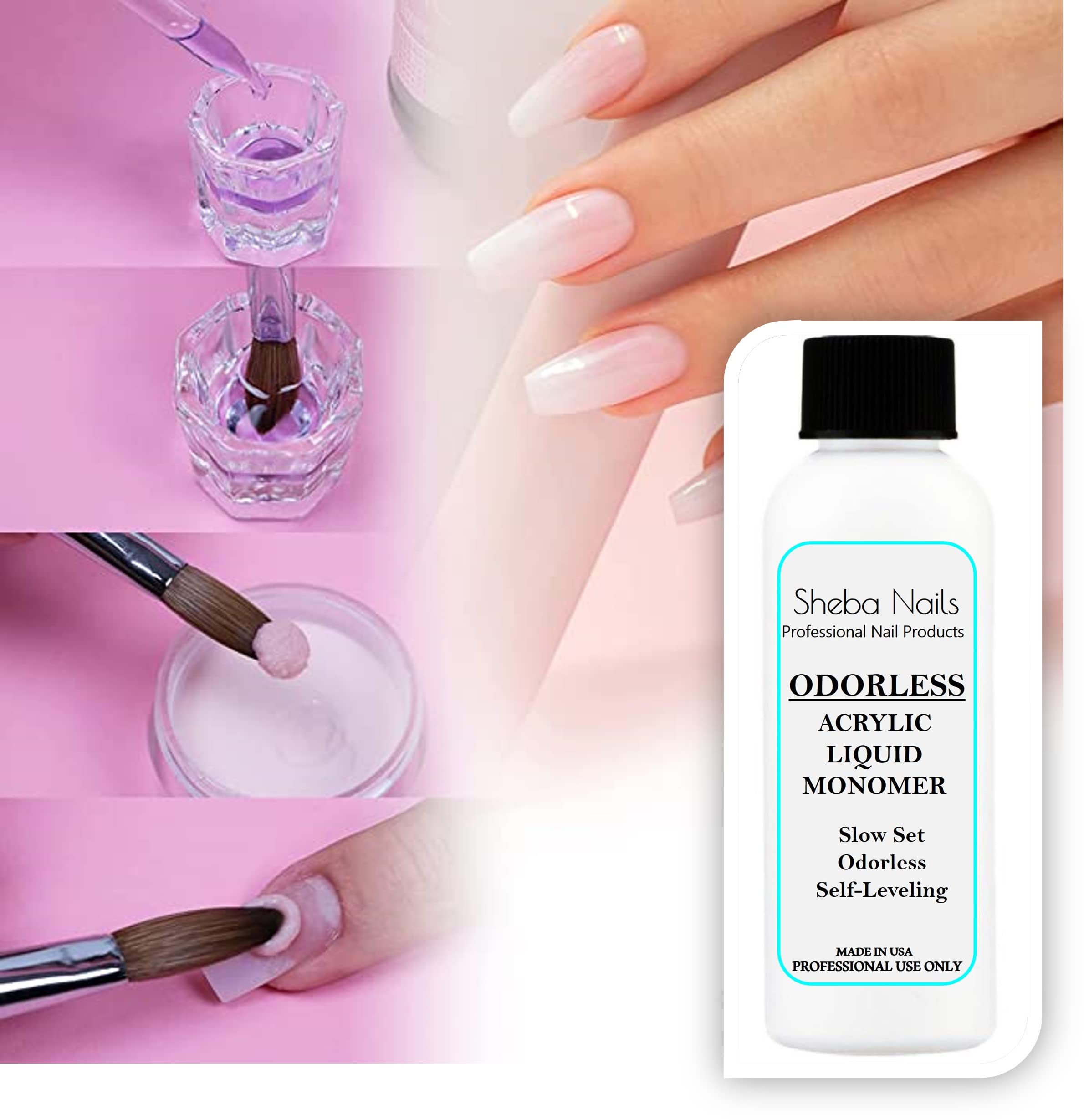 Capa pegajosa ligera de acrílico sin olor de SHEBA NAILS, fácil de retirar.