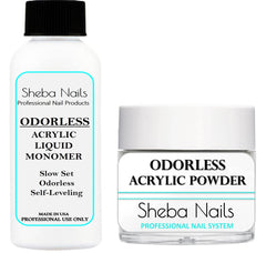 Kit de SHEBA NAILS acrílico sin olor con sello, ideal para exámenes estatales.