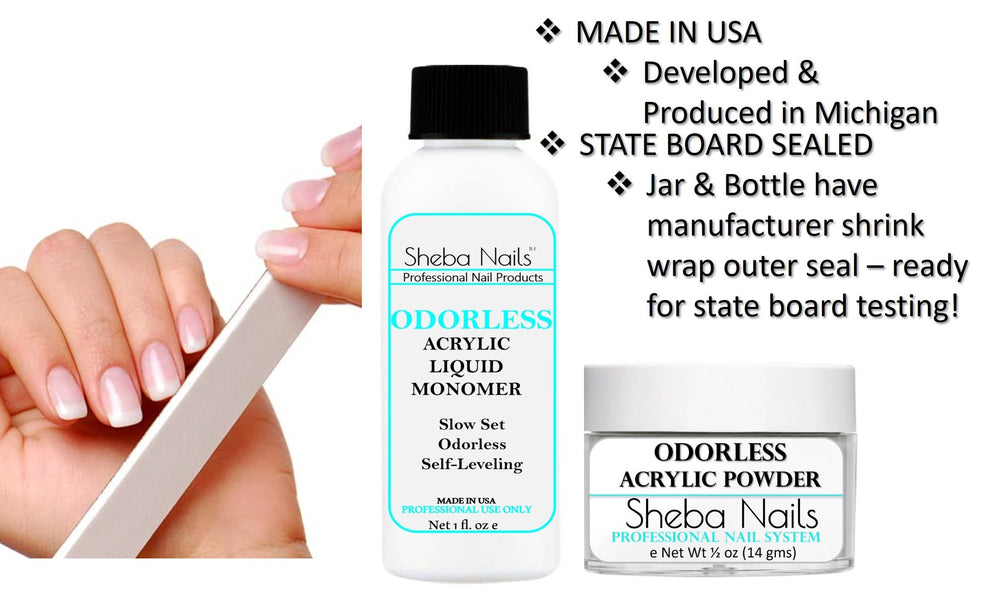 Líquido acrílico sin olor de SHEBA NAILS para aplicación profesional.