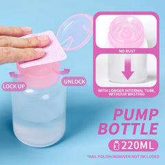 SHEERBLISS: dispensador de removedor esmalte 220ml con tapa anti-goteo.