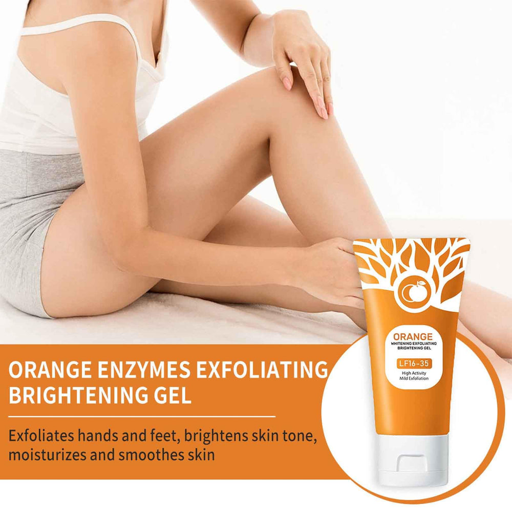 Cuidado facial de cerca con exfoliante suave de naranja de Sheghy.
