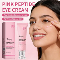 Sheghy PDRN Pink Peptide Eye Serum Cream swirl highlights luxurious hydration for under-eye care.