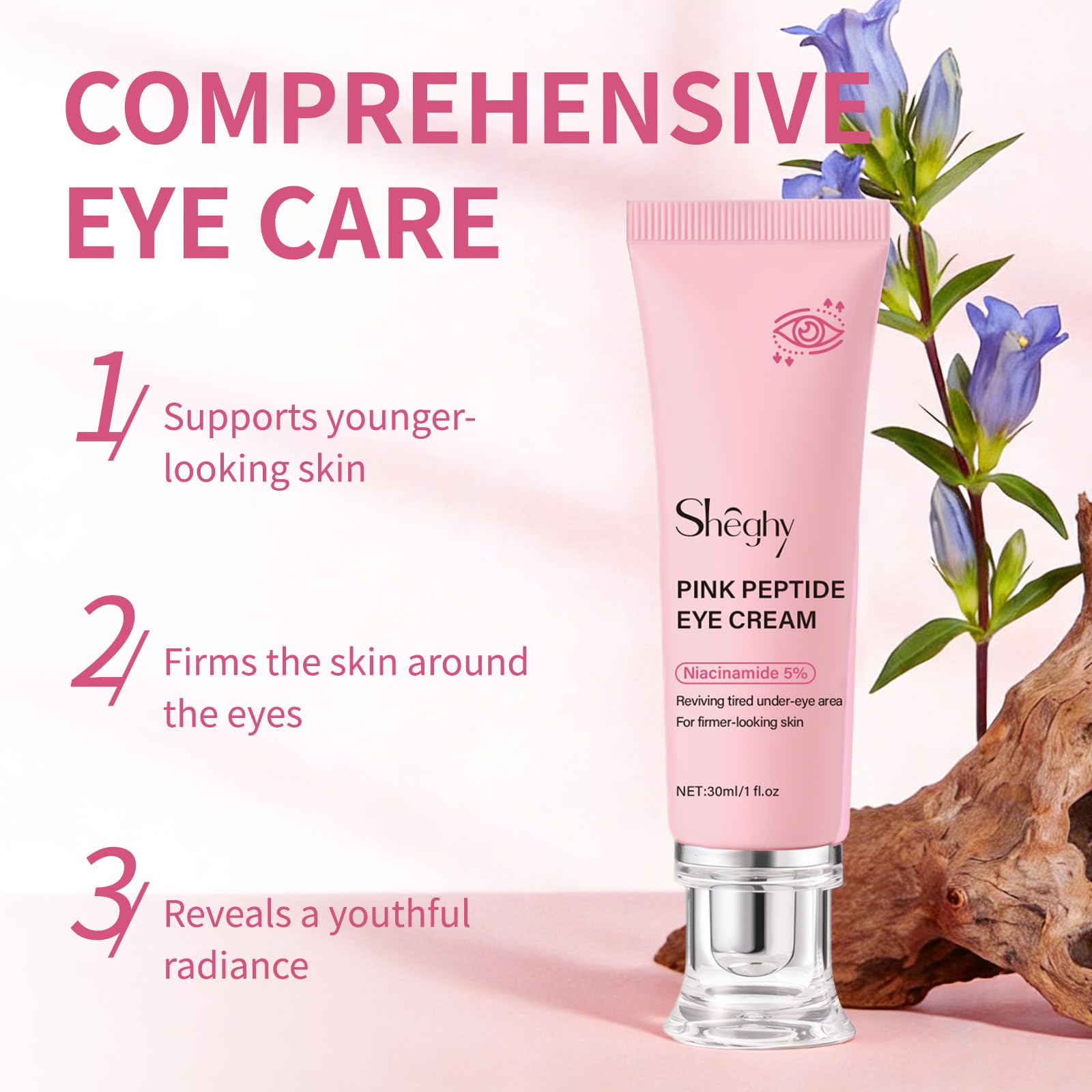 Sheghy PDRN Pink Peptide Eye Serum on skin demonstrates plumping hydration.