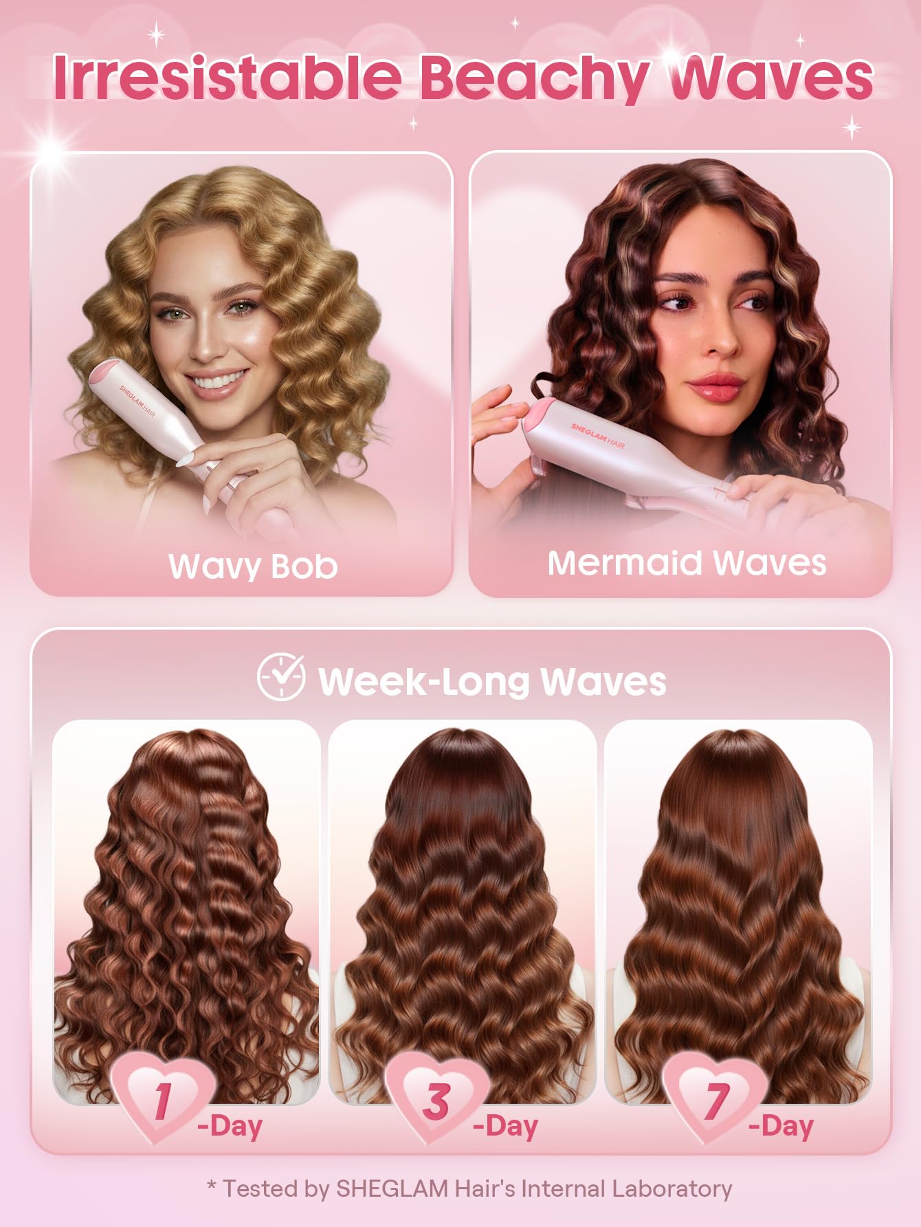 SHEGLAM 0.75-inch double-barrel creates mermaid waves on short hair.