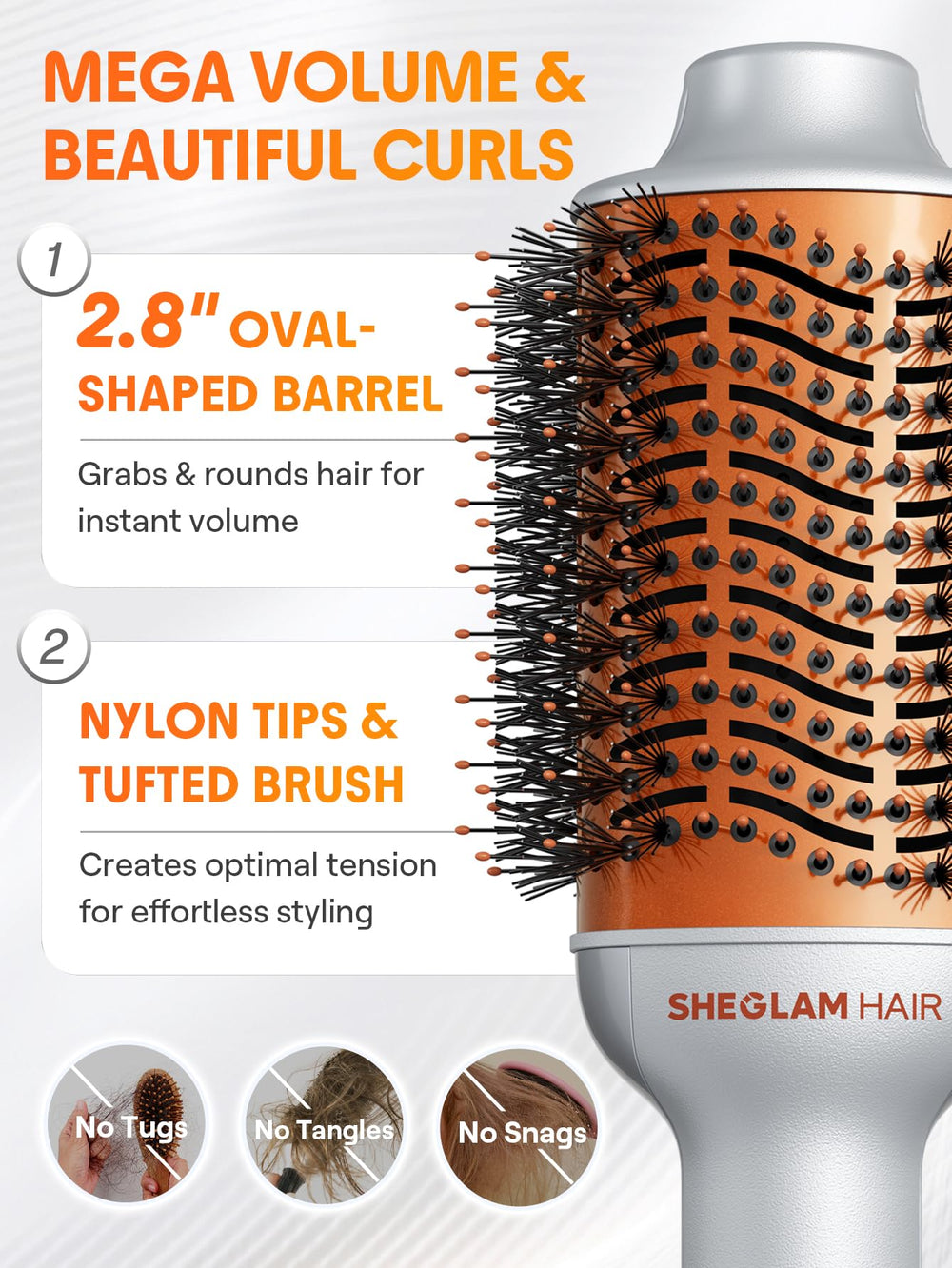 SHEGLAM 4-in-1 hot air brush gloss-pro coating on ceramic surface for shine.