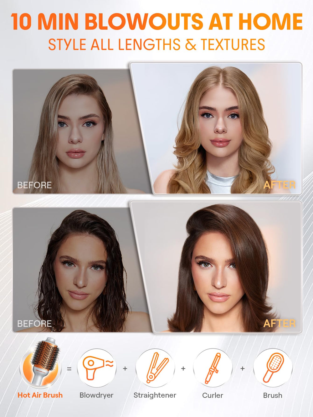 SHEGLAM 4-in-1 hot air brush in use demonstrates drying and styling in one pass.