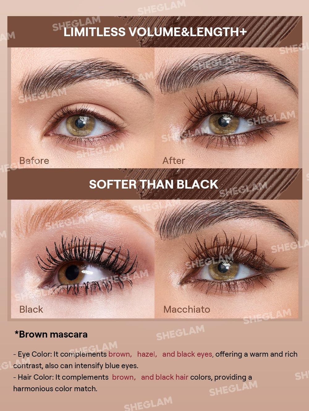 SHEGLAM All-In-One mascara layered application demonstrates bold color payoff