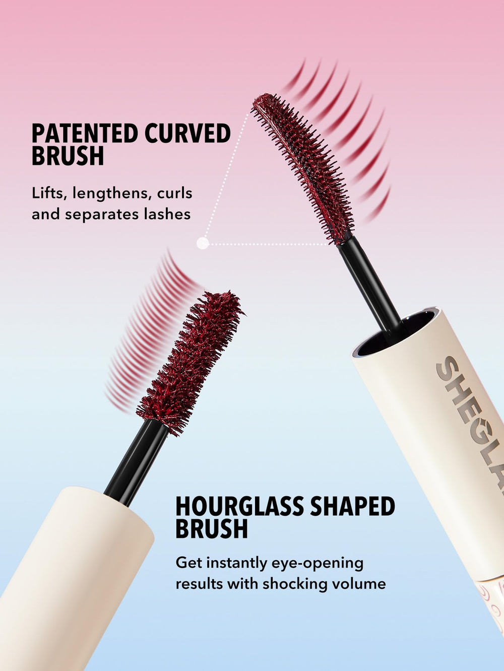 SHEGLAM All-In-One mascara on eye demonstrates versatile day-to-night wear.
