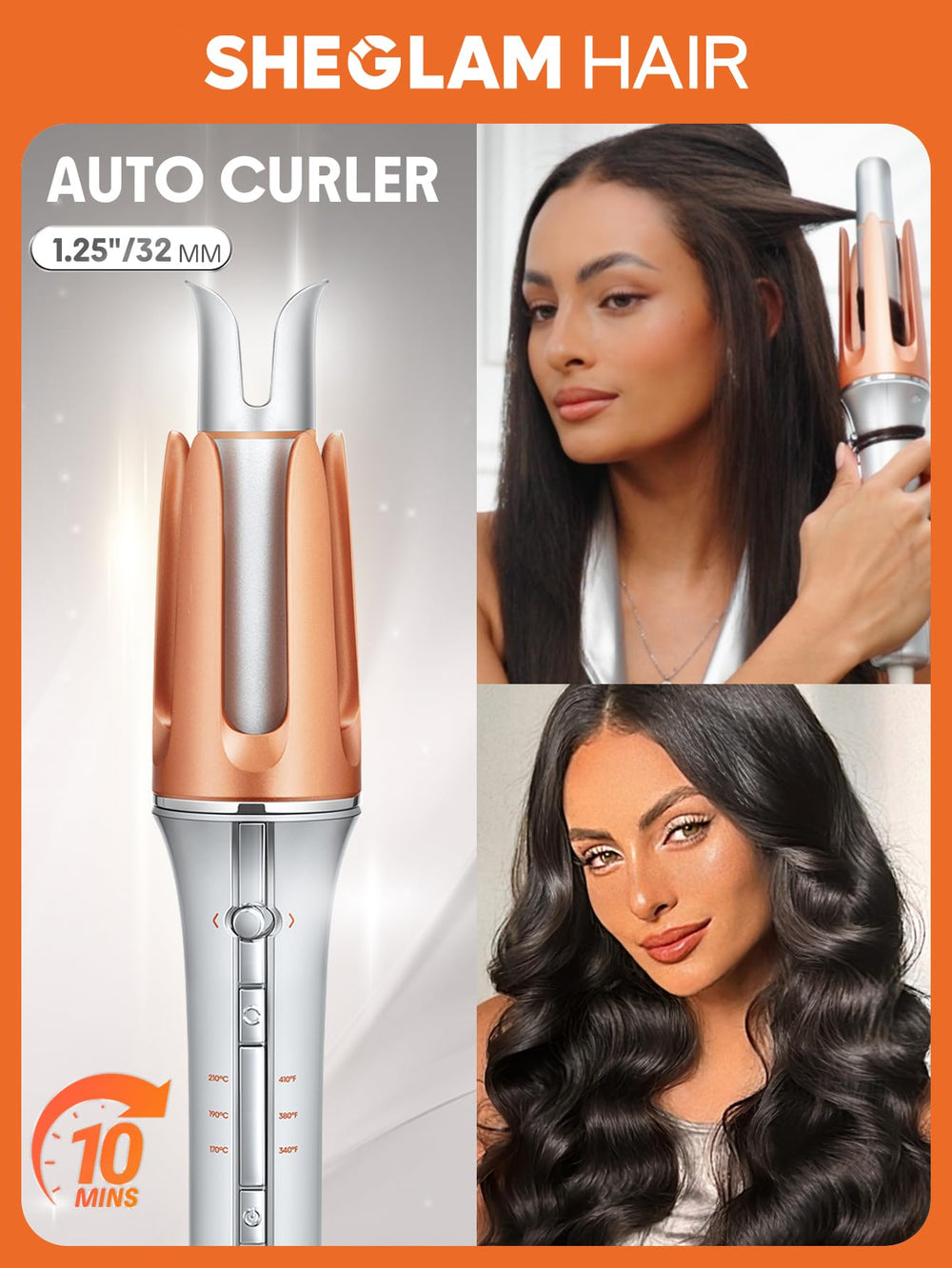 Sheglam curling iron one-button operation for easy styling