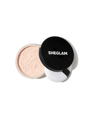 SHEGLAM Baked Glow Setting Powder: envase cercano con control de aceite.