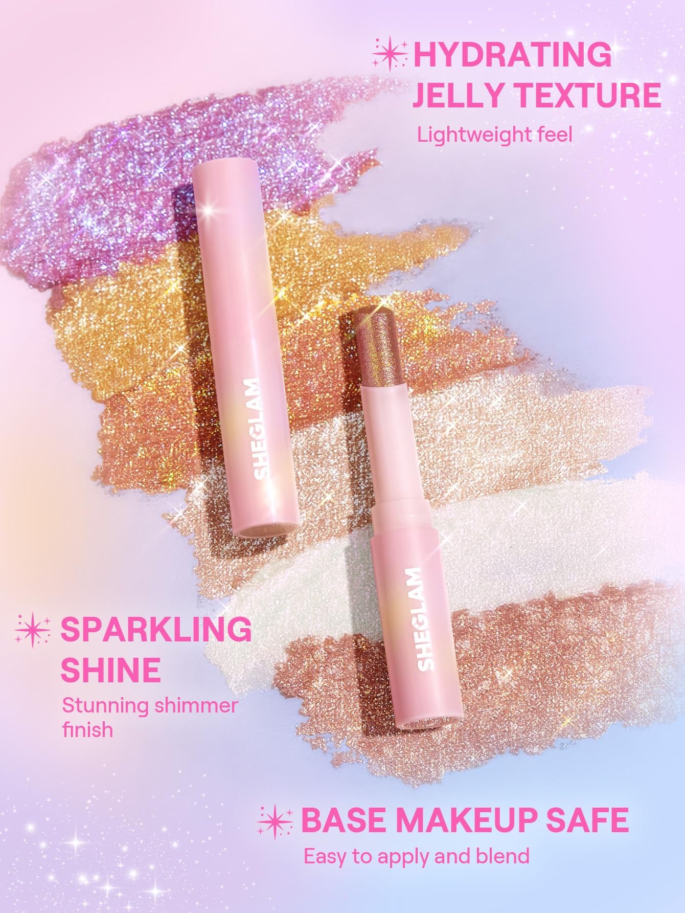 SHEGLAM barra brillo cristal: textura gelatinosa suave para difuminar fácilmente.