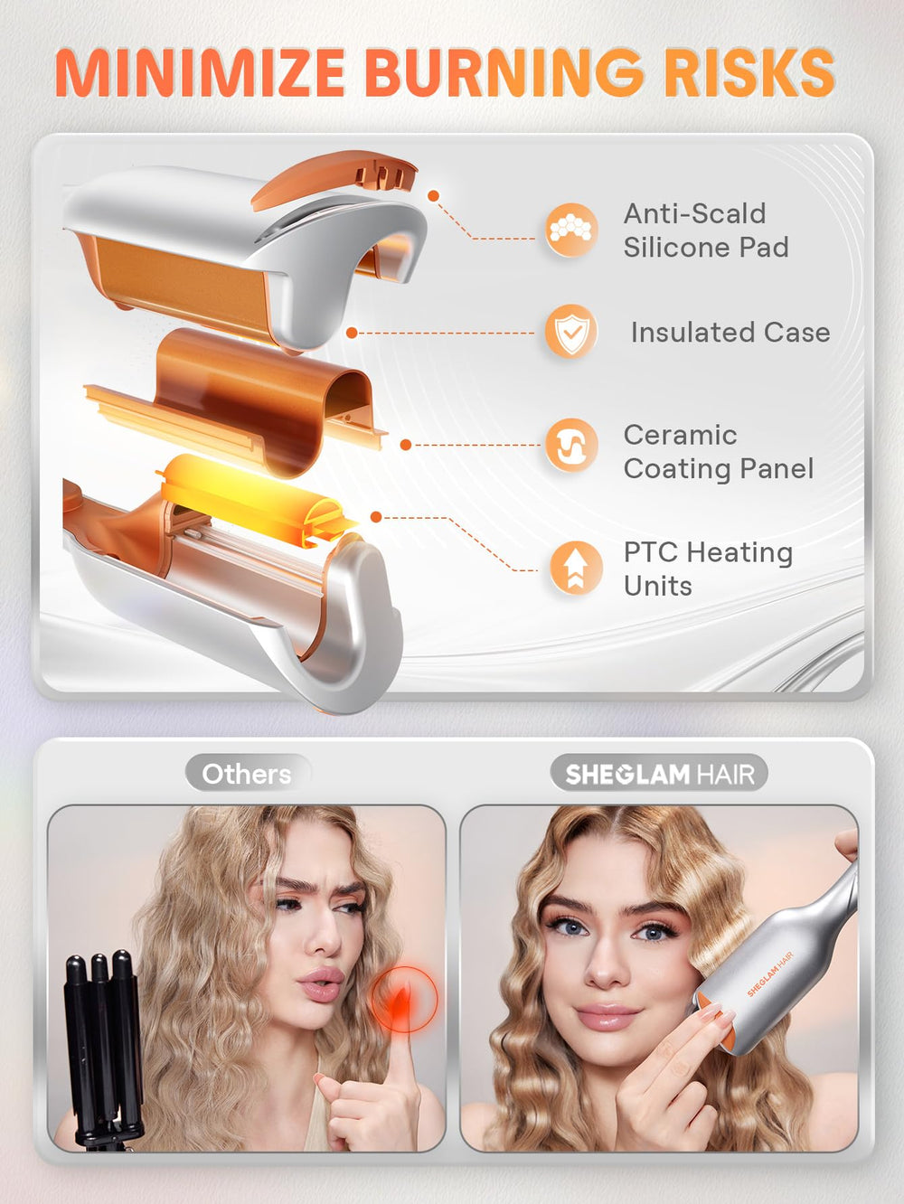 SHEGLAM Beach Babe Waver dual voltage supports travel styling.