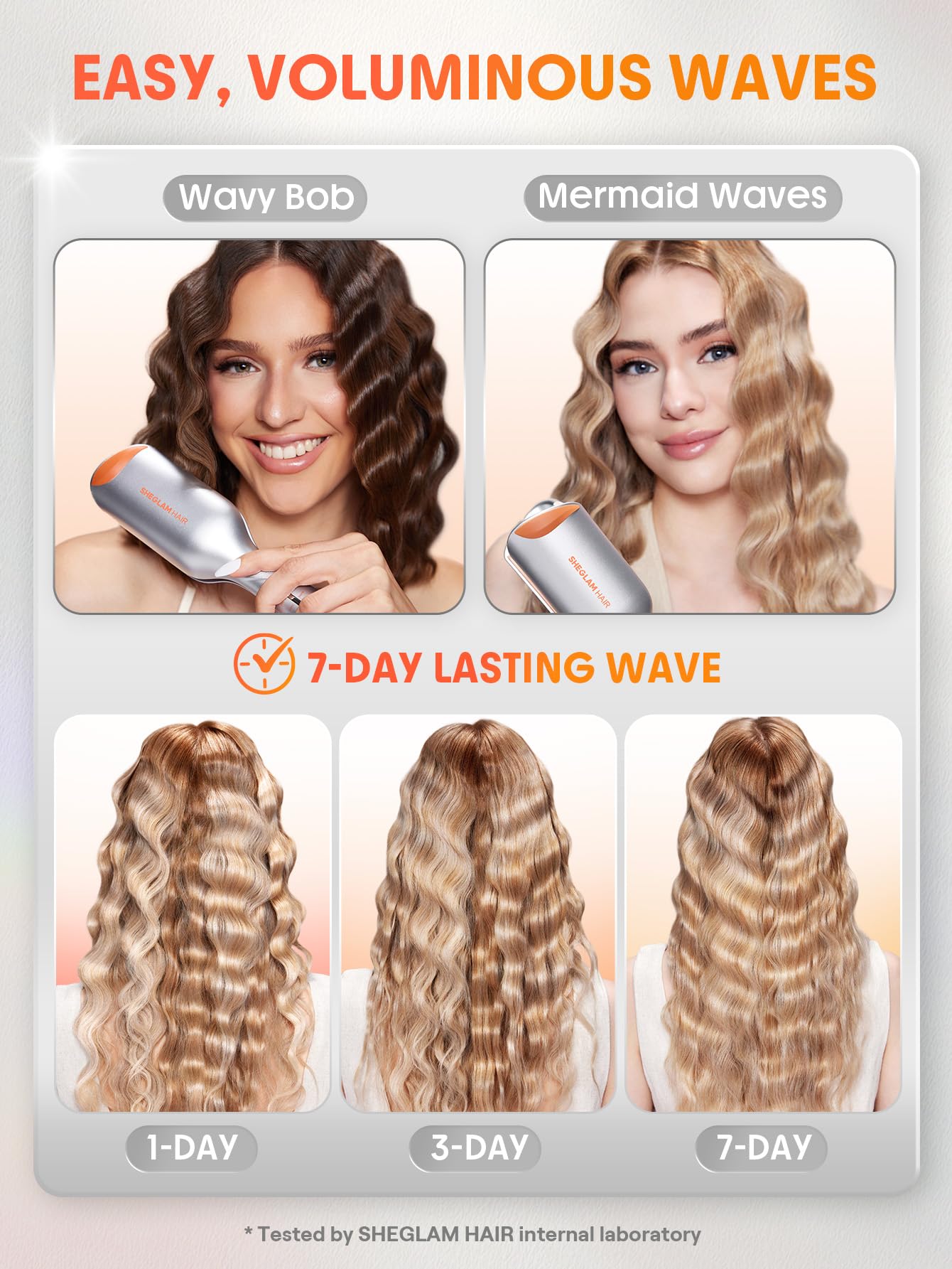 SHEGLAM Beach Babe Waver ion-infused ceramic plates reduce frizz.