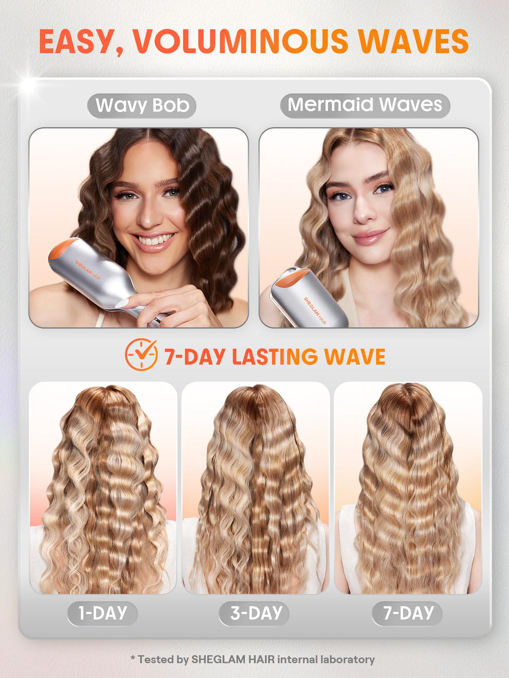 SHEGLAM Beach Babe Waver ion-infused ceramic plates reduce frizz.