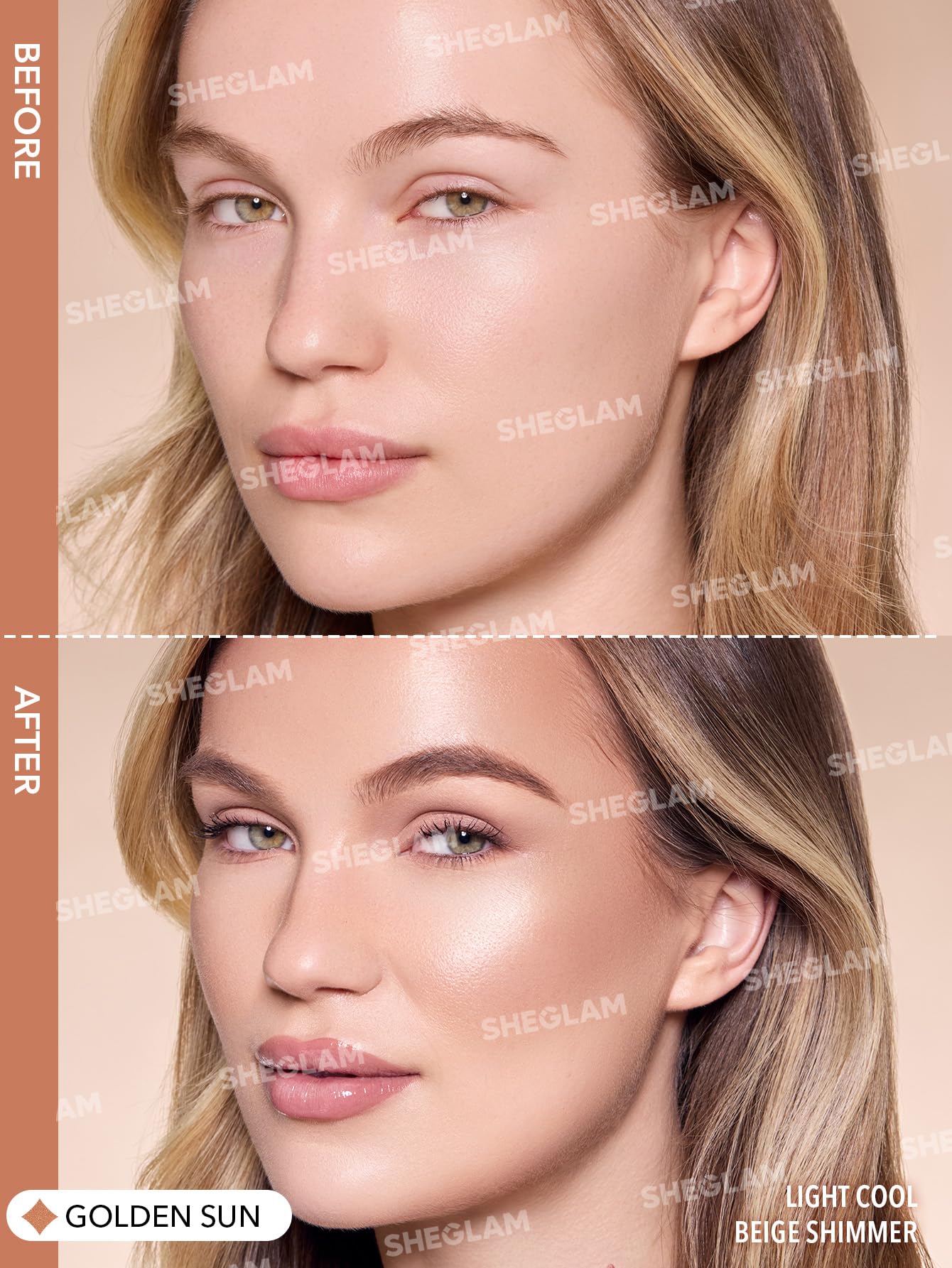 SHEGLAM Bronceador: tono dorado natural para realzar pómulos rápidamente.
