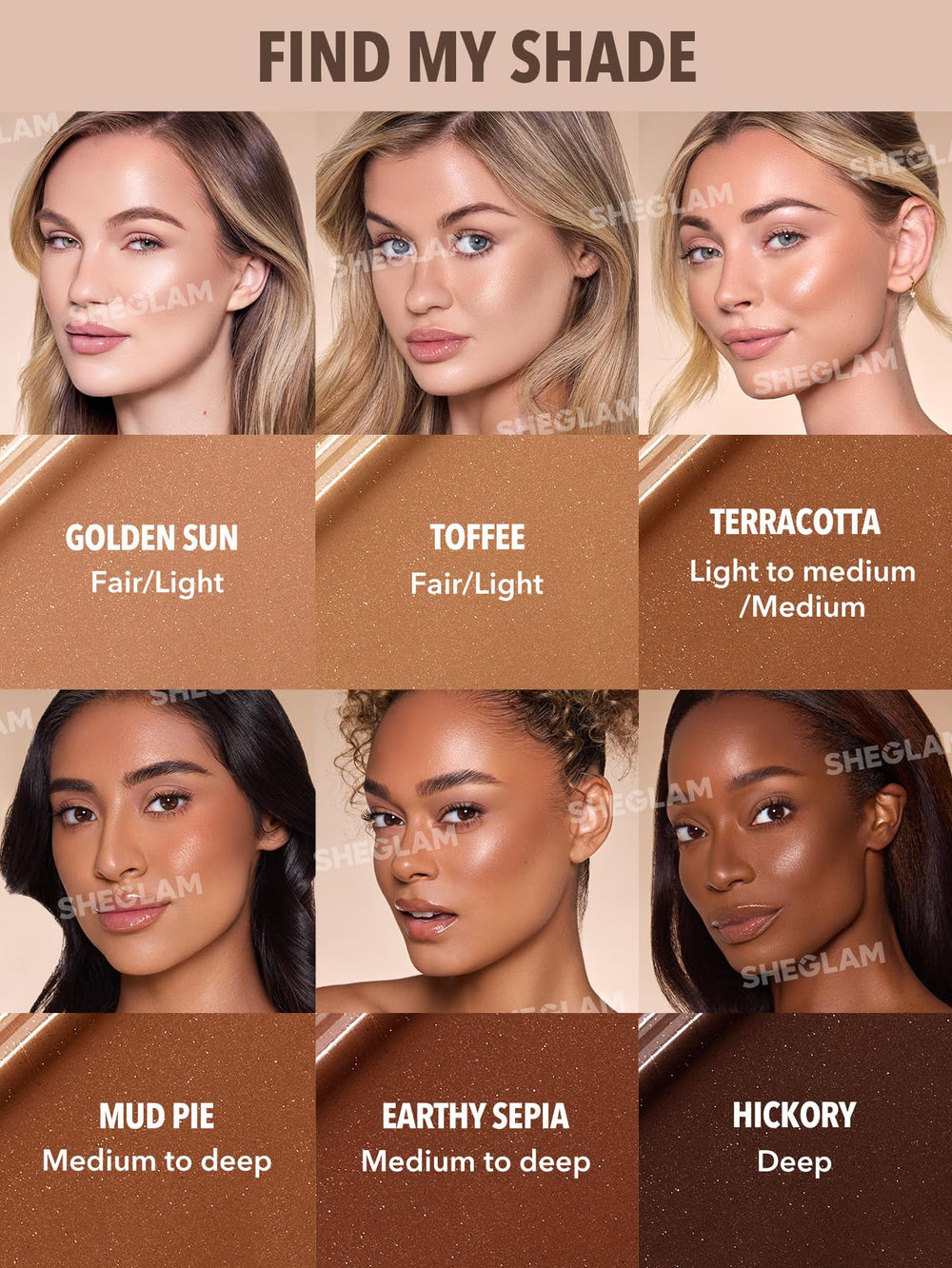 SHEGLAM Bronceador: textura nutritiva que se funde sin manchas.