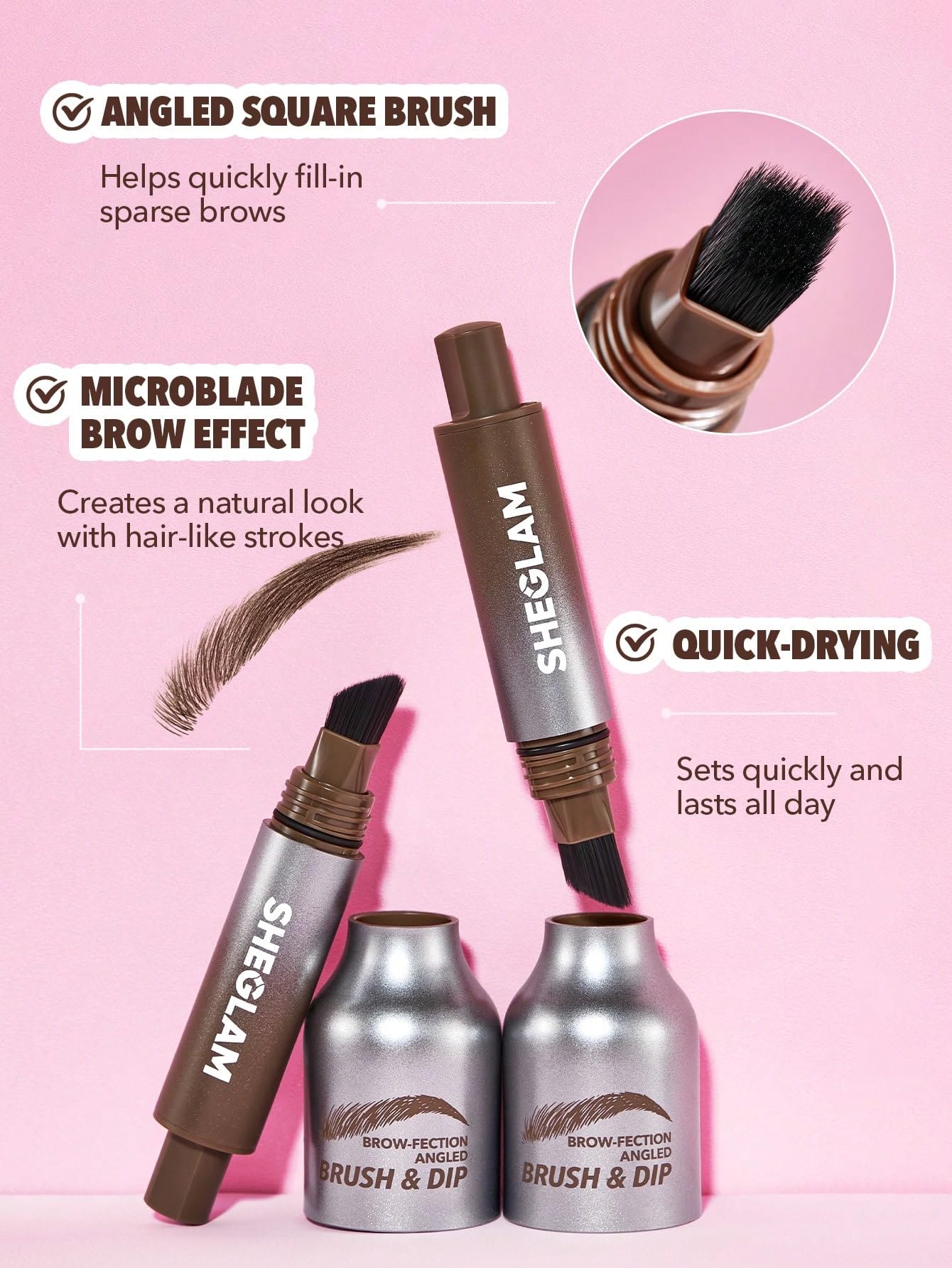 SHEGLAM Brow-Fection dip upgraded brow pen closeup shows microblade-like strokes.