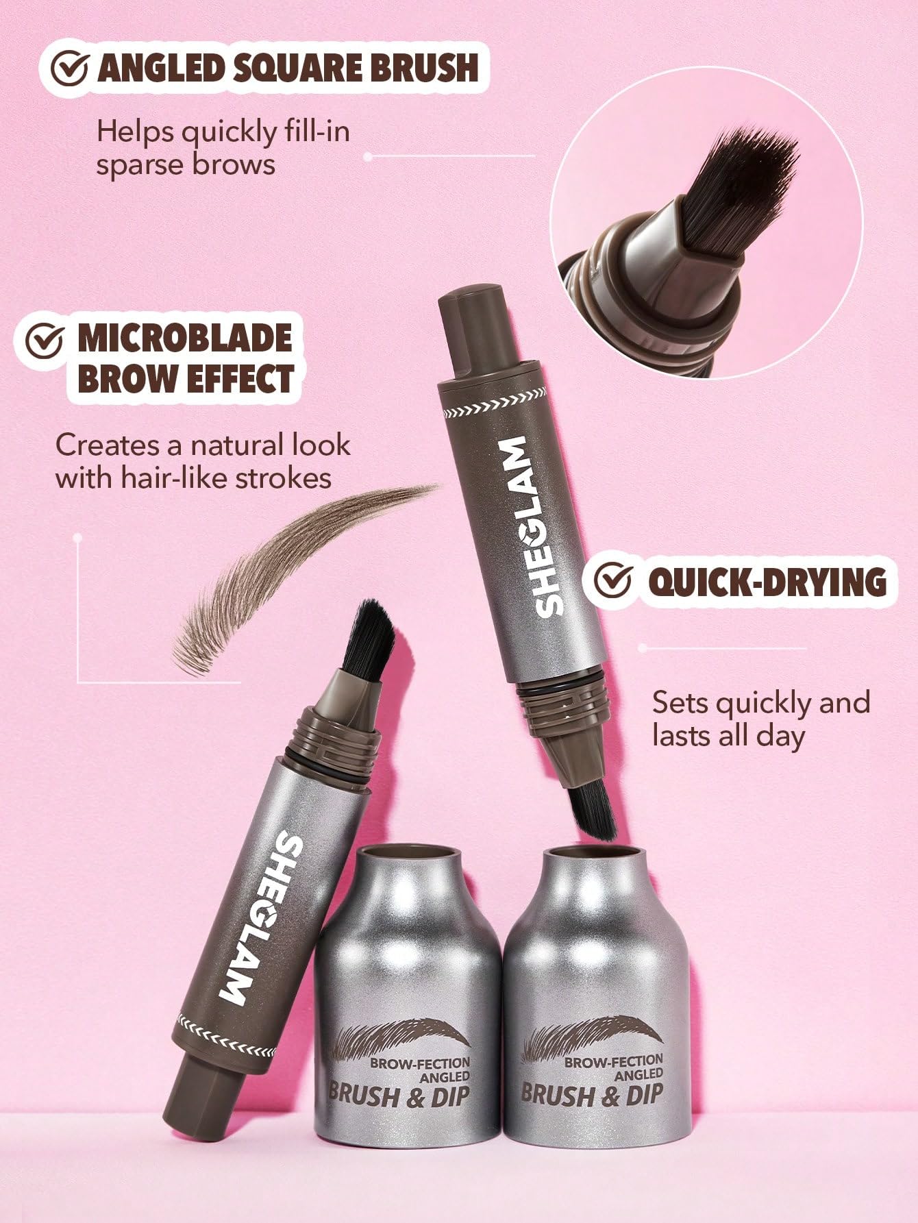 SHEGLAM Brow-Fection matte liquid solution delivers subtle, realistic color.