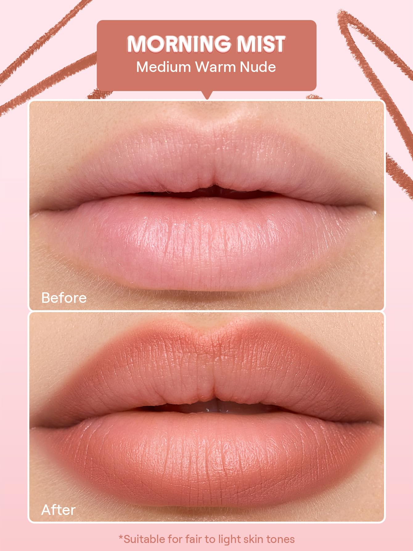 SHEGLAM Cloudline Blur Lip Liner Morning Mist tip close-up demonstrates defined edges.