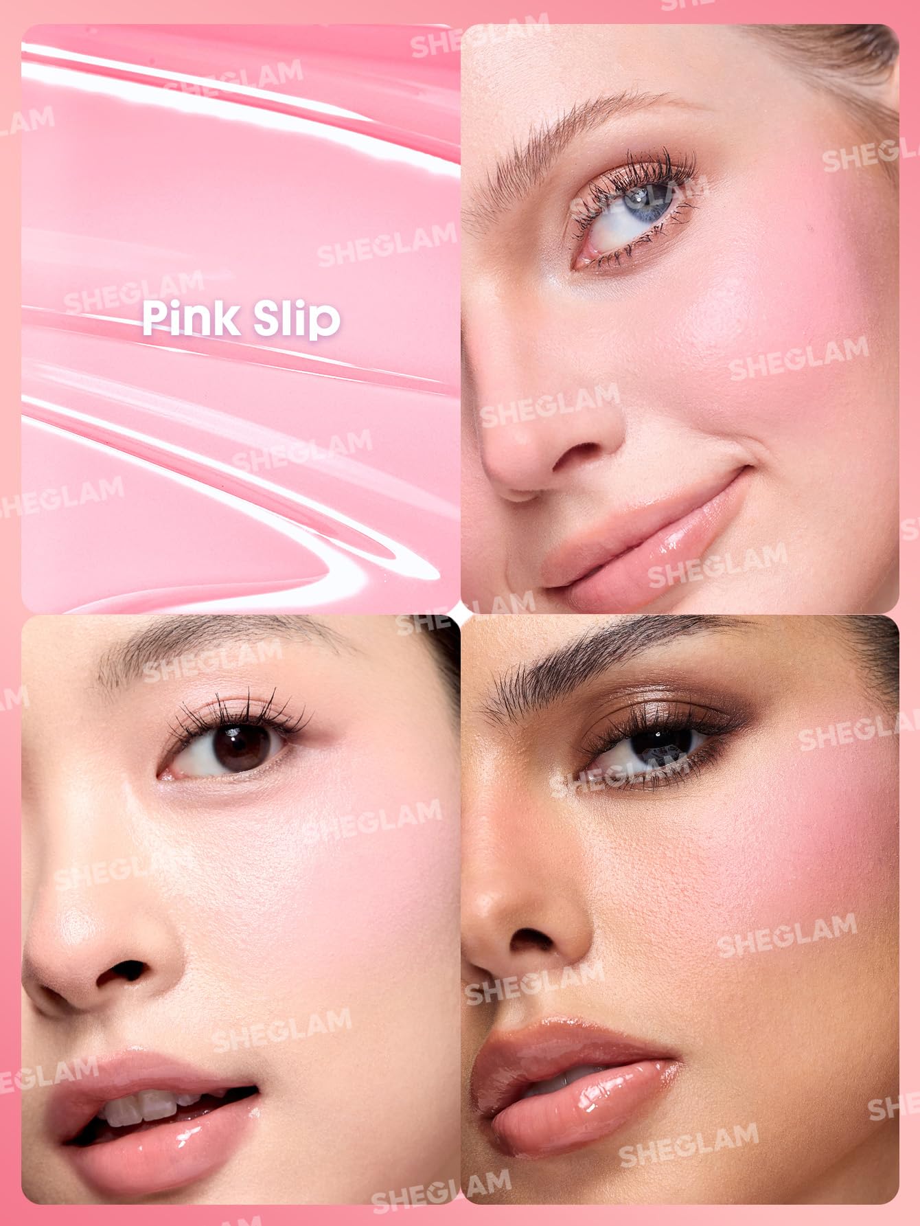 SHEGLAM Color Bloom Liquid Blush 007 Pink Slip skin close up reveals natural glow