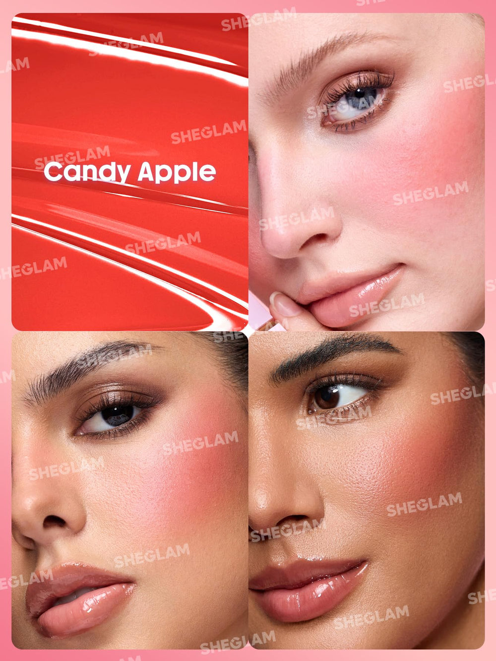 SHEGLAM Color Bloom liquid blush on-cheek finish with buildable glow.