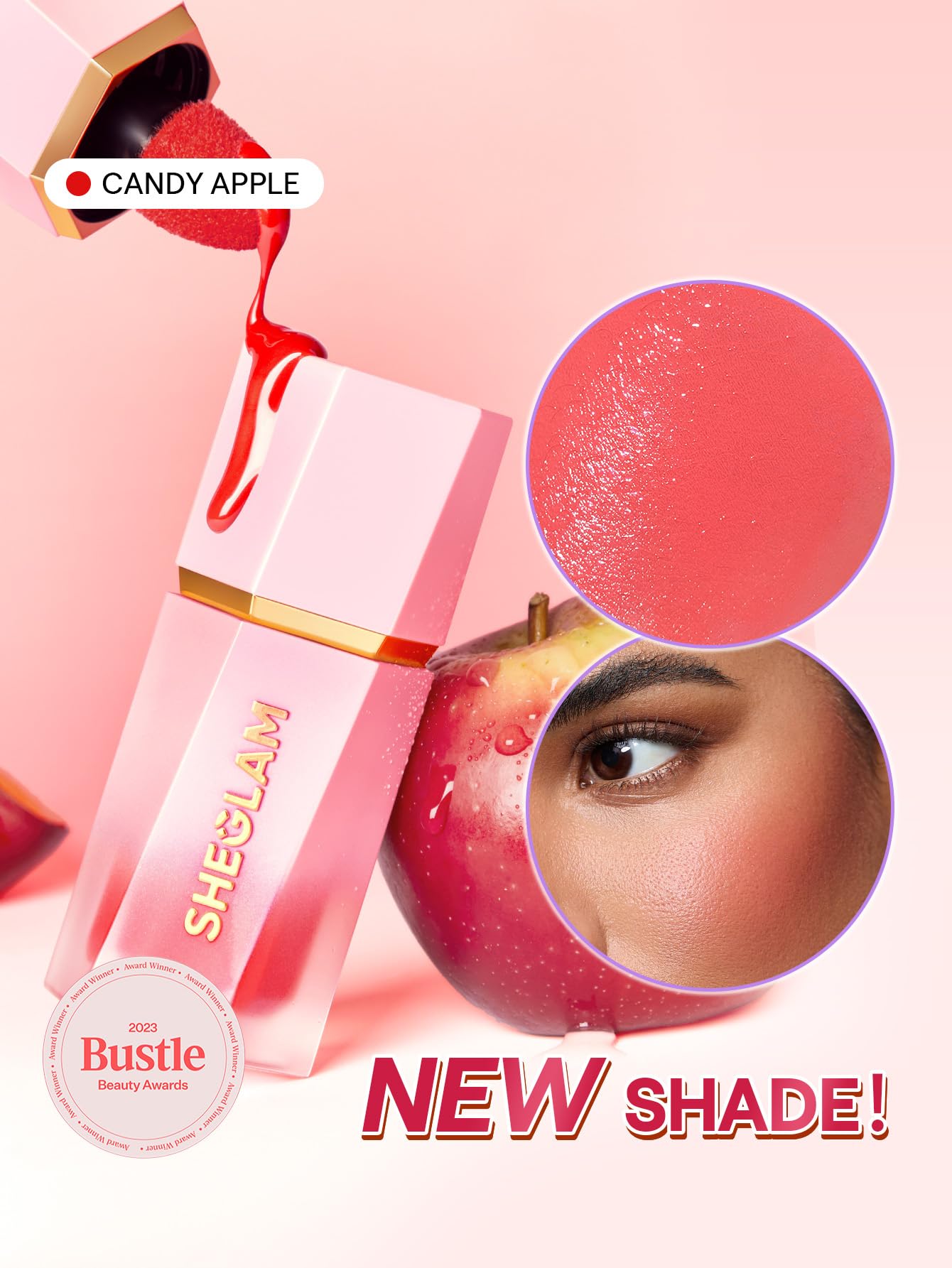 SHEGLAM Color Bloom Candy Apple swatch displaying true pink tone for fresh cheeks.