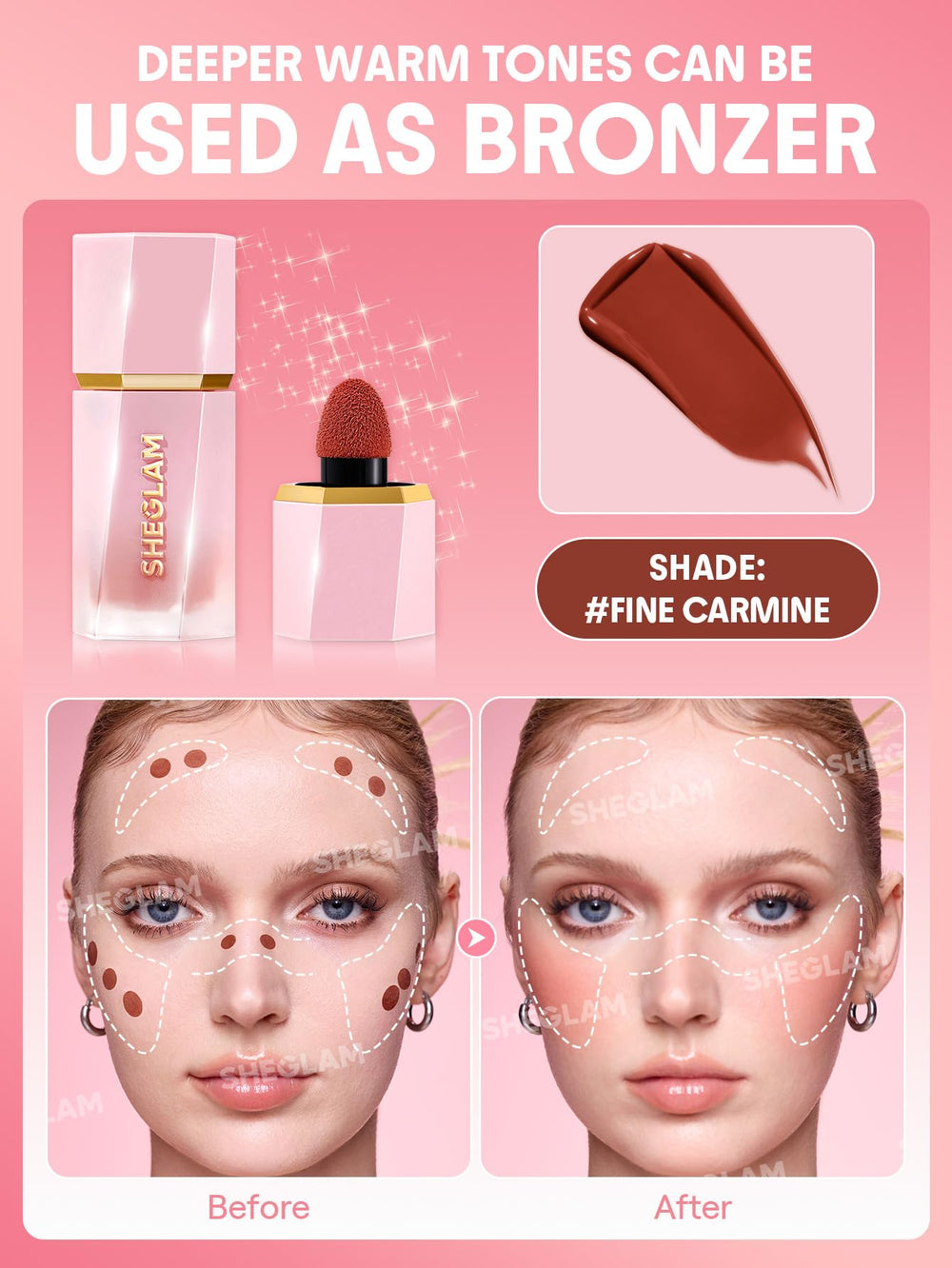 SHEGLAM Color Bloom Liquid Blush swatch on skin for a natural, everyday glow.