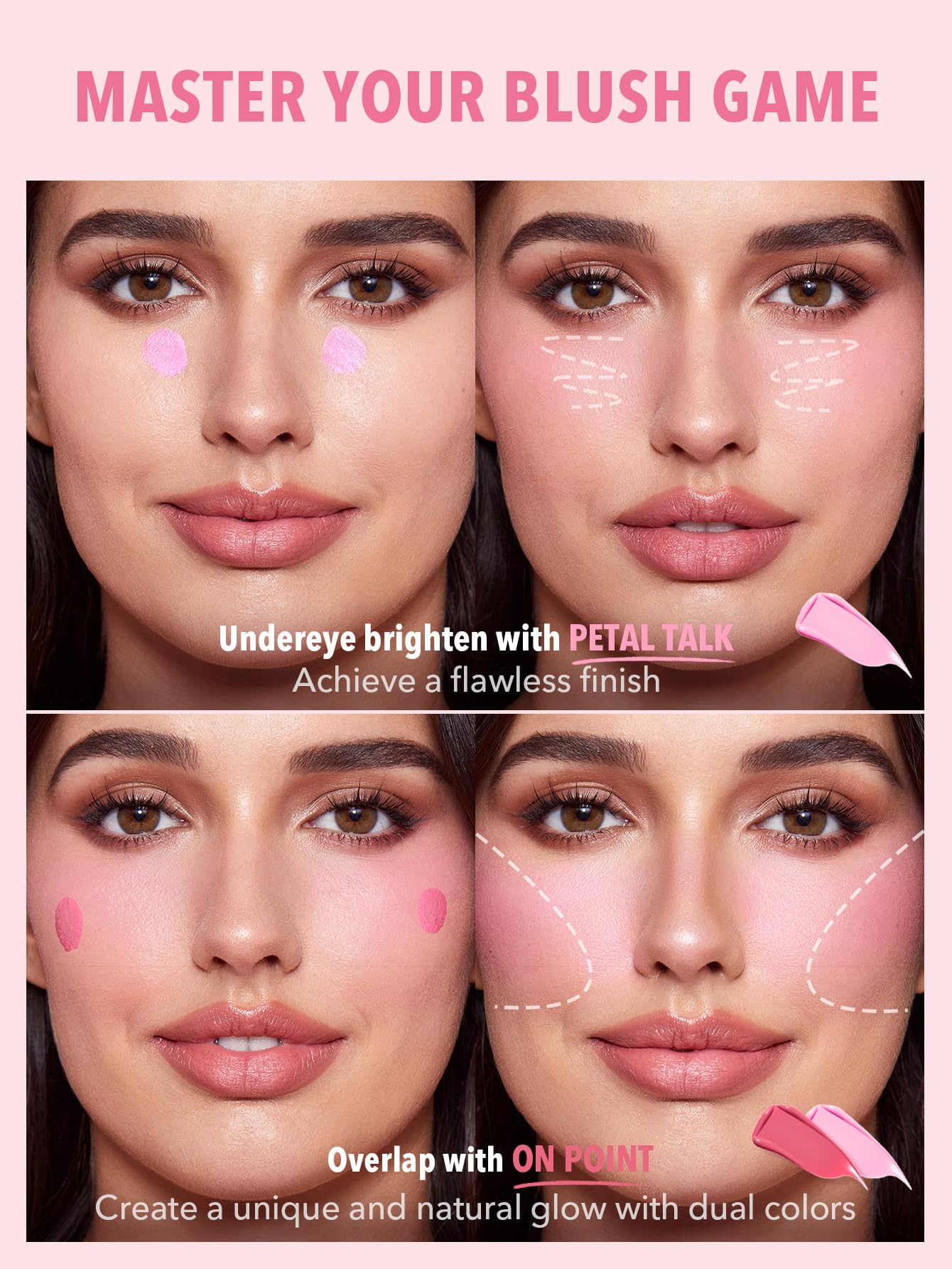 SHEGLAM Color Bloom Liquid Blush Petal Talk close-up swirls blend naturally for a seamless look.
