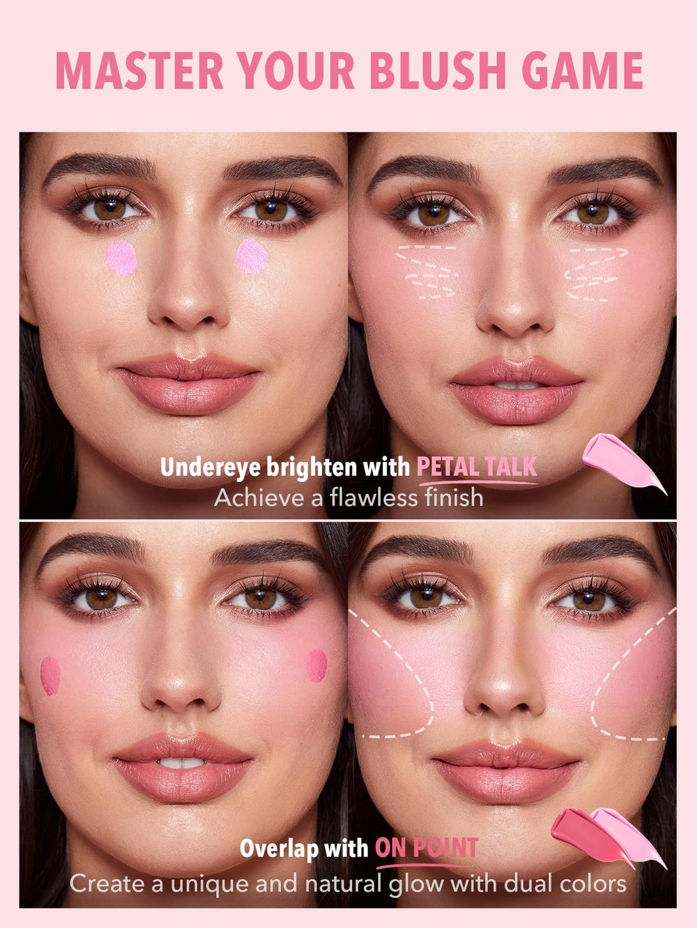 SHEGLAM Color Bloom Liquid Blush Petal Talk close-up swirls blend naturally for a seamless look.