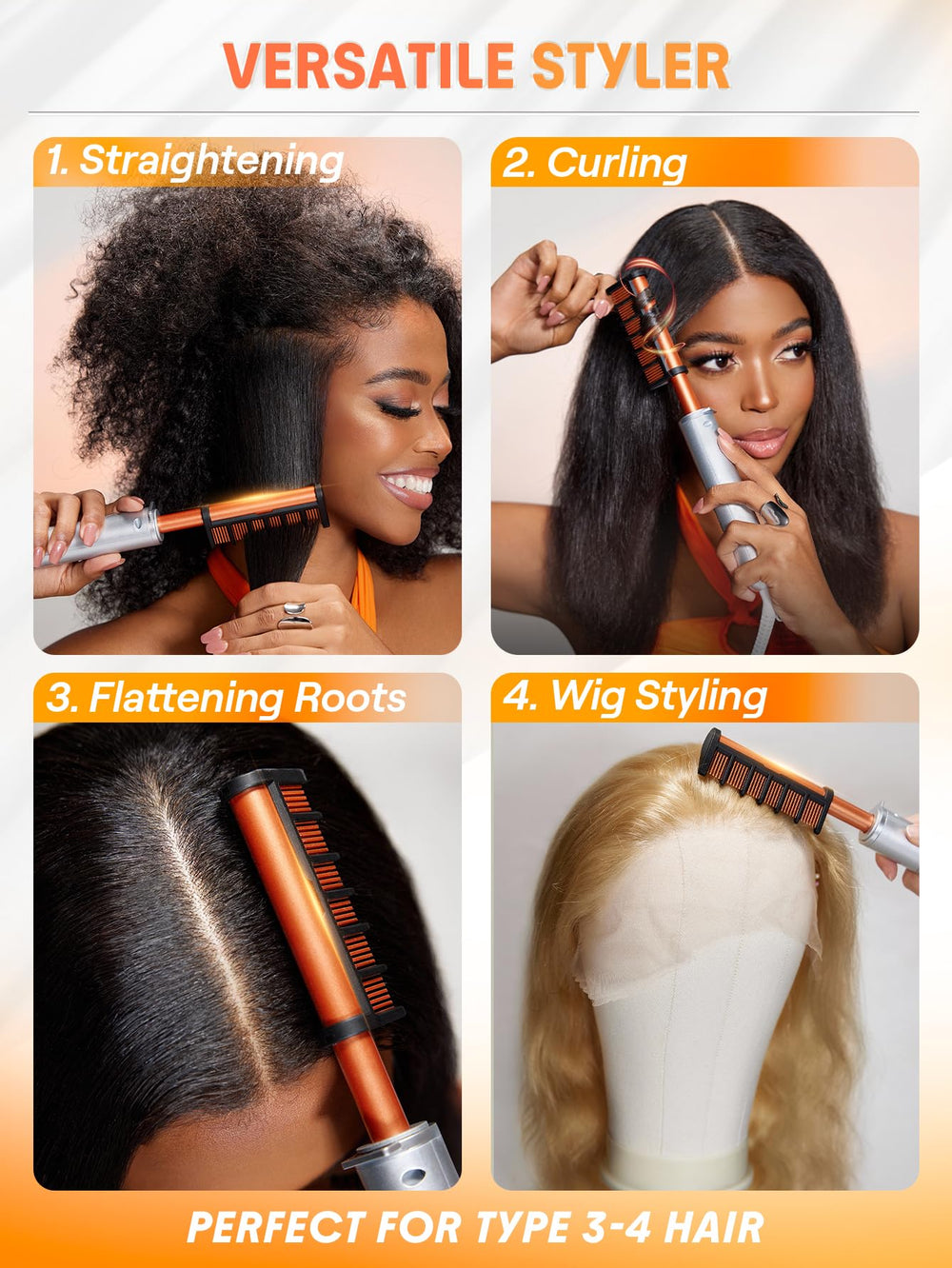 SHEGLAM curly textured hair being straightened for versatile styling