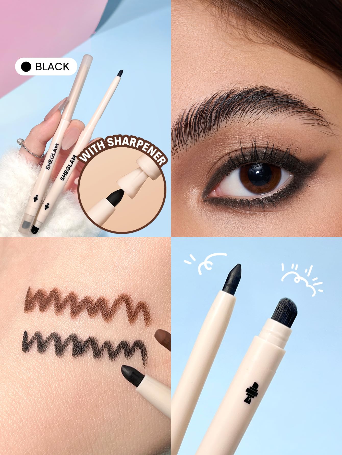 Delineador SHEGLAM con brocha integrada para difuminar y lograr smokey suave.