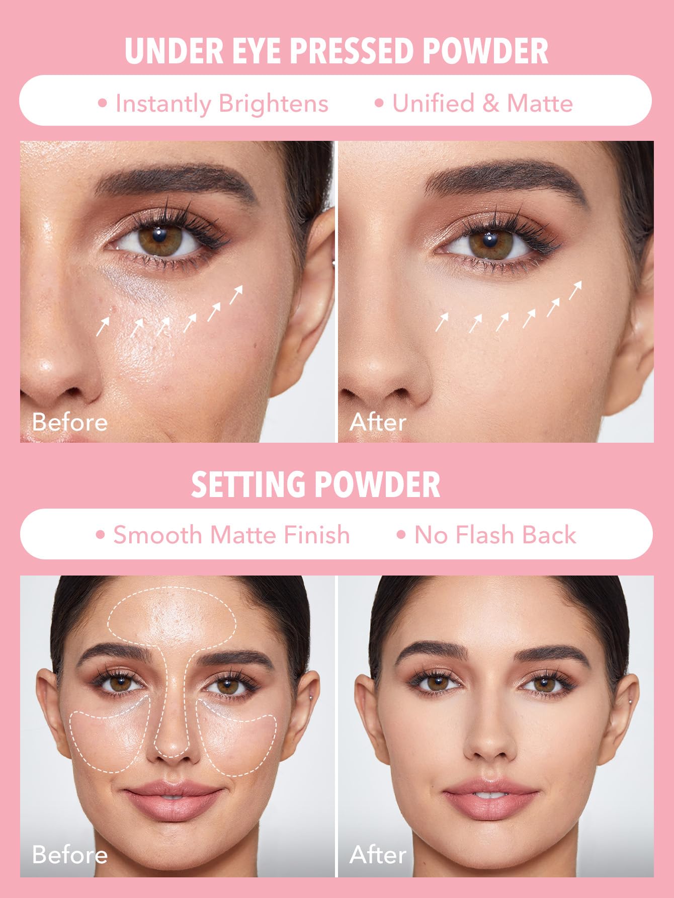 SHEGLAM polvo de doble compartimento para ojos y rostro, práctico y compacto.