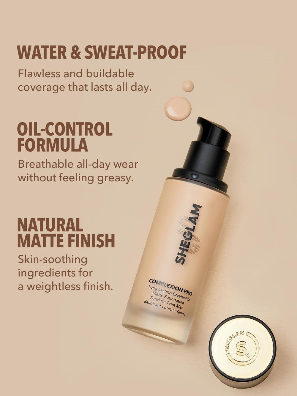 SHEGLAM fundacion para piel normal a grasa con control de brillo