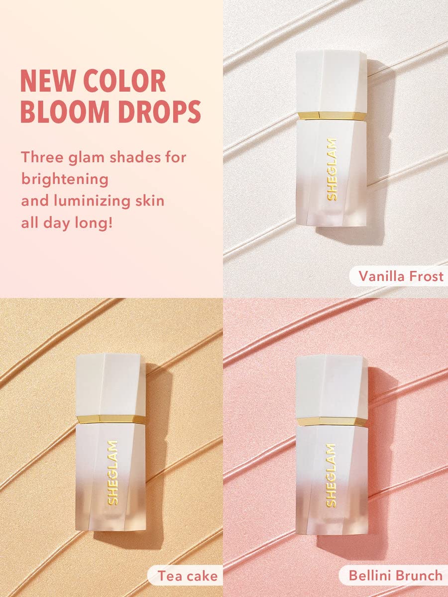 SHEGLAM Glow Bloom Tea Cake highlighter rose-gold shimmer for warm tones.