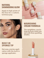 SHEGLAM Glow Bloom dispense drop demonstrates easy, precise control for targeted highlight.